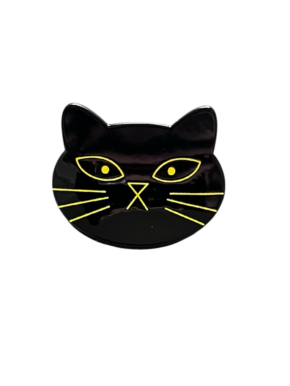 Black & Gold Cat Kitten Kitty Face Halloween 1.75" Glossy Lobster Claw Hair Clip
